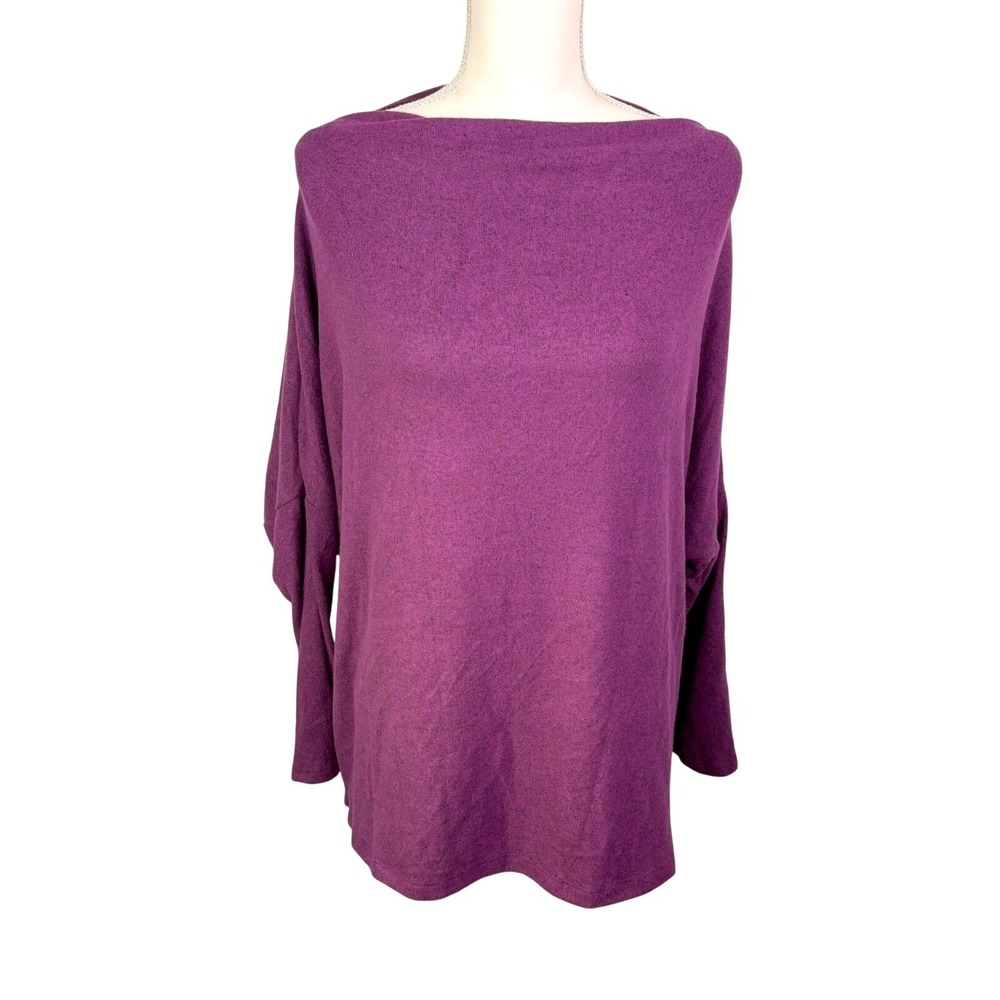 NWT ee:some Boat Neck Slouchy Sweater Tunic Women's M L XL Purple Batwing Sleeve